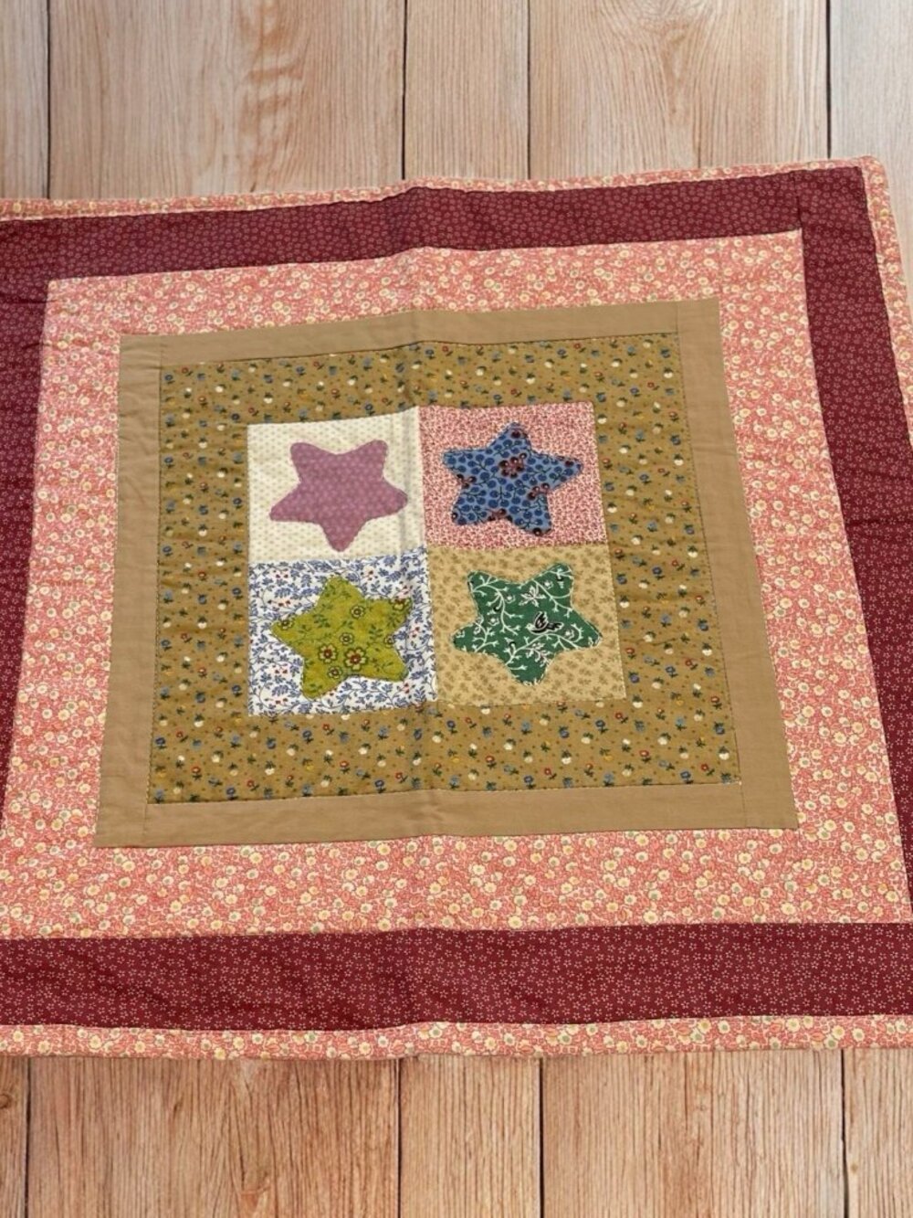 Handmade Patchwork DOLL Small Quilt Stars Floral Cottagecore Country Colorful